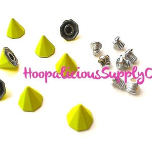 8pc Set 10mm Neon Cone Metal Screw Back Studs. High End Supplies. DIY Crafts. T-shirts. Shoes. Jackets. Located in the USA. 5 Star Reviews.
