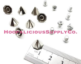 8pc 10mm Tall Faceted Cone Screw Back Studs. For DIY Projects. Leatherwork. Designers. Crafts. Jackets. We’re in the USA. 5 Star Reviews.