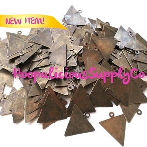 15 Triangular Die Cut Raw Brass Stampings w/ Top Loop. Thin and Lightweight. Jewelry Making. Embellishment for Accessories. Earrings.