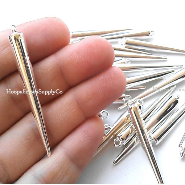 12pc Medium 34mm Shiny Silver Rhodium Spike Beads. Rare Item. FAST Shipping from the USA.