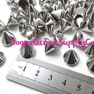 100pc 10mm Cone Studs. Sew or Glue On. DIY Craft Supplies. For T-Shirts, Shoes, Jackets, Costumes. Easy to Apply. Also come in 6mm and 8mm.