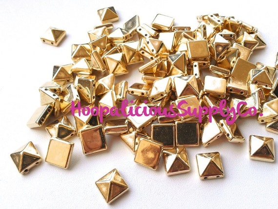 SQUARE PYRAMID STUDS WITH 2 PRONGS, 10MM X 10MM, GOLD OR SILVER, CHOOSE  QUANTITY