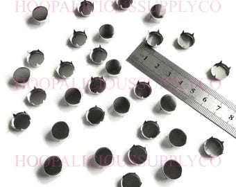 12mm Nickel Flat Top Prong Studs. Rare Stock Nail Heads. Cabochon Cup Settings For Leather. DIY Jewelry, Cosplay Costume. Fashion. Jewelry.