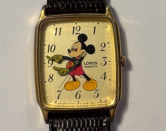 Vintage Mickey Mouse Lorus Quartz Tank-style Wristwatch 1990s V515-5000 NEEDS BATTERY