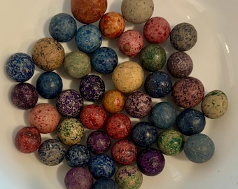 43 Antique Handmade Speckled Clay German Marbles Bennington Most Appx 1/2"