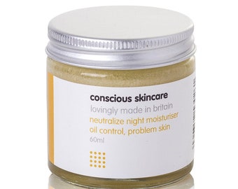 Organic Night Moisturiser for Acne & Oily Problem Skin - Vegan - Cruelty Free - 60ml / 5ml sample sizes - Natural - Plastic Free