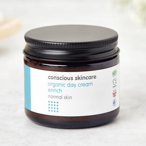 Enrich Organic Face Cream for Normal & Combination Skin - Day Moisturiser - Vegan - Cruelty Free - 60ml / 5ml sample size - Plastic Free