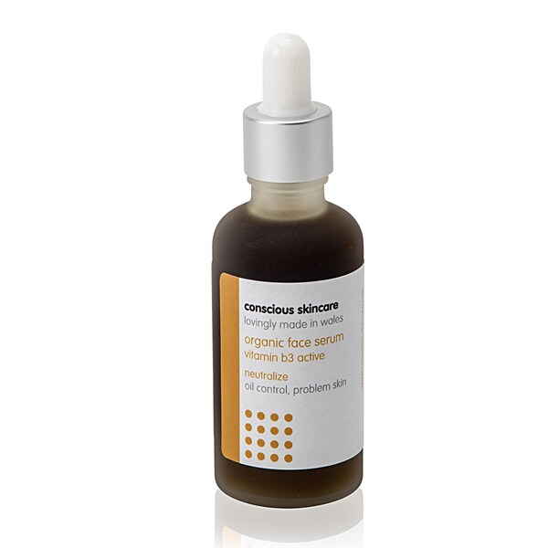 Organic Facial Serum for Oily & Problem Skin - Vegan - Frosted Glass Bottle - Natural Active Ingredients - 50ml / 5ml sample size