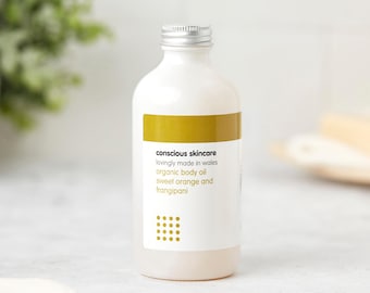 Organic Body Oil - Uplifting Sweet Orange and Frangipani - 235ml / 500ml eco refill - Natural Body Oil - Moisturiser - Gift for Her- Vegan