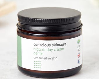 Gentle Day Cream for Dry  and Sensitive Skin - Vegan - Cruelty Free Certified - Dry Skin Conditions - 60ml / 5ml sample size - Plastic Free