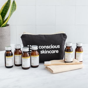 Organic Travel Kit - Contains 6 Great Organic 50ml products - Organic Cotton Face Cloth & Bamboo Toothbrush included! - Plastic Free - Vegan
