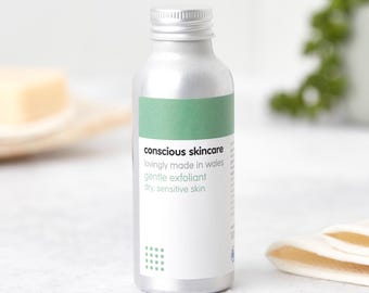 Natural Gentle Exfoliant for Dry and Sensitive Skin - Vegan & Cruelty Free - Organic Face Scrub - 100ml / 10ml sample size - Plastic Free