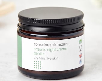 Organic Night Cream for Dry & Sensitive Skin - Gentle - Natural Active Ingredients - Chemical Free - 60ml / 5ml sample size - Plastic Free