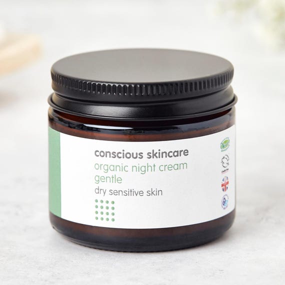 Organic Night Cream for Dry & Sensitive Skin - Gentle - Natural Active Ingredients - Chemical Free - 60ml / 5ml sample size - Plastic Free