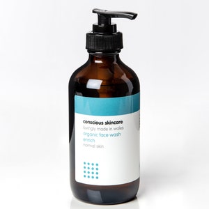 Enrich Organic Face Wash for Normal & Combination Skin Natural Ingredients Vegan Amber Glass Bottle Plastic Free 235ml / 10ml image 3