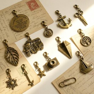 Retro Brass Tech Stickers & Charms | Personalized Camera Case Decor | Vintage Airplane Sailboat Zipper Pull | Aesthetic Gadget Accessories