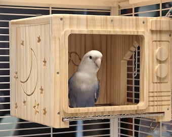Small Pet House, Bird Hideout, Modern Wooden Cage Toy, Handmade Pine Parrot Hideout Nest Box, Cute Pet Gift for Bird Lovers
