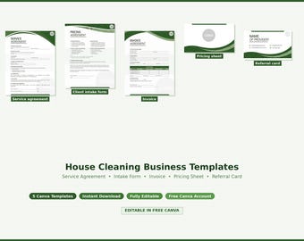 Zakelijke sjablonen voor schoonmaak van het huis | Intakeformulier serviceovereenkomst | Bewerkbaar canva direct downloaden