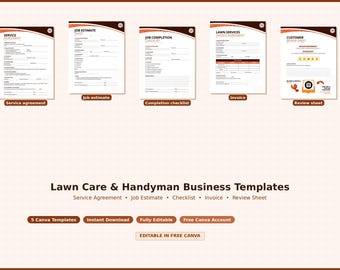 Lawn Care Handyman Business Templates Canva | Job Estimate Invoice Service Agreement | Instant Download