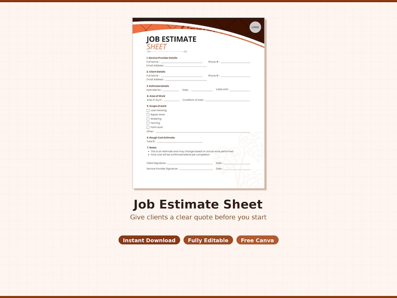 Zakelijke sjablonen voor tuinonderhoud klusjesman Canva | Serviceovereenkomst voor opdrachtgeschatte factuur | Direct downloaden afbeelding 6