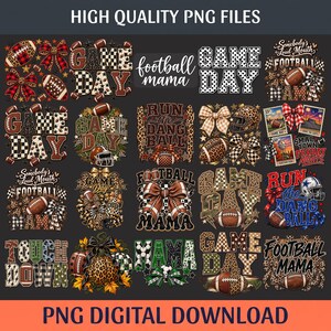 Football PNG Bundle, Preppy Coquette Bow Football Junkie Mama, Touchdown Season Game Day Sublimation