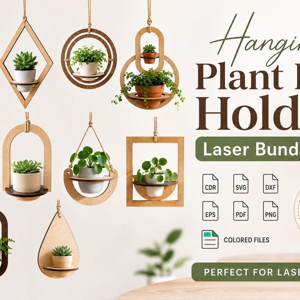 Hanging Plant Pot Holder SVG Bundle | 10 Boho Laser Cut Designs (Digital Download)