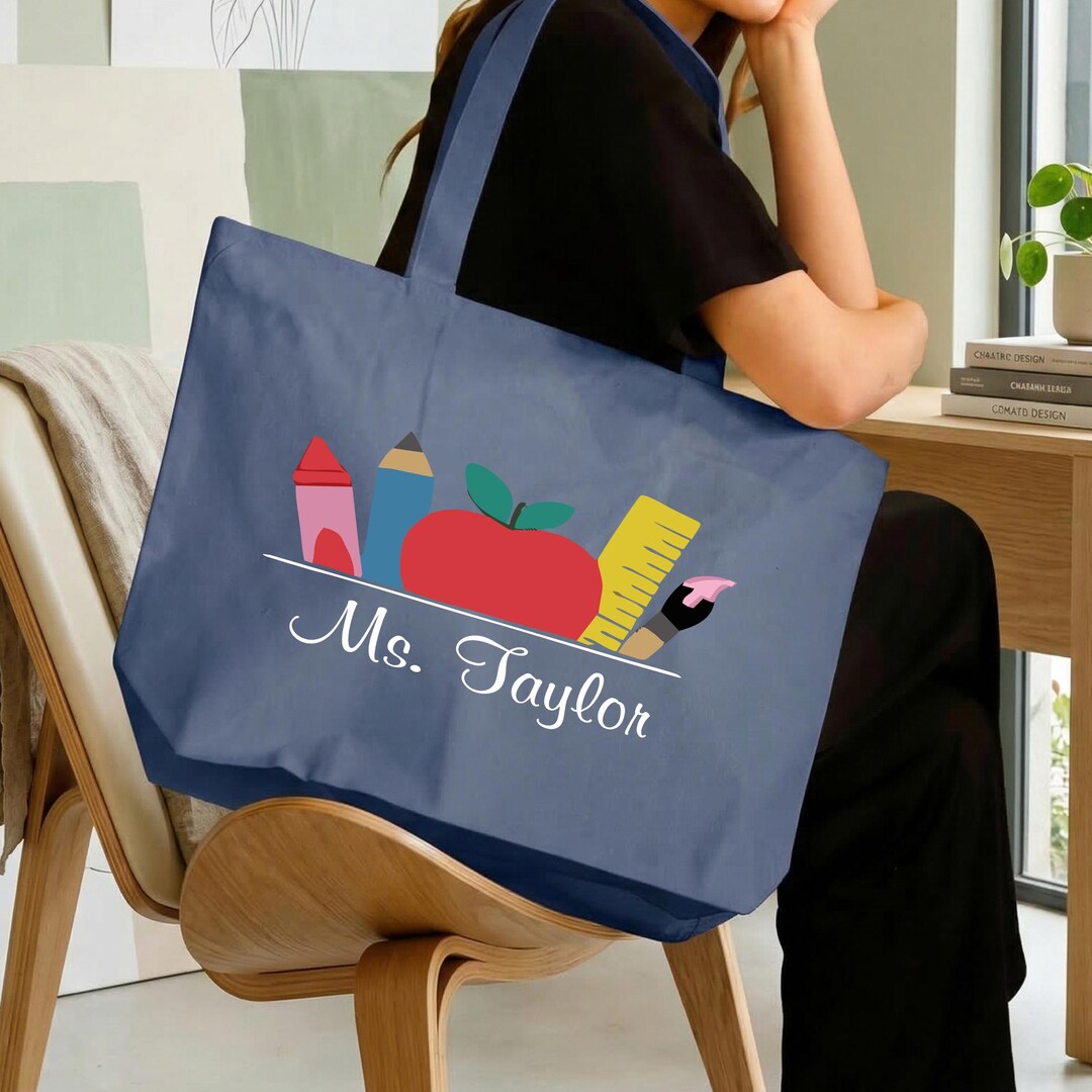 Personalized Teacher Canvas Tote Bag Zipper Closure, Back to School ...
