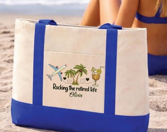 Personalized Retirement Canvas Tote Bag, Rocking The Retired Life Gift