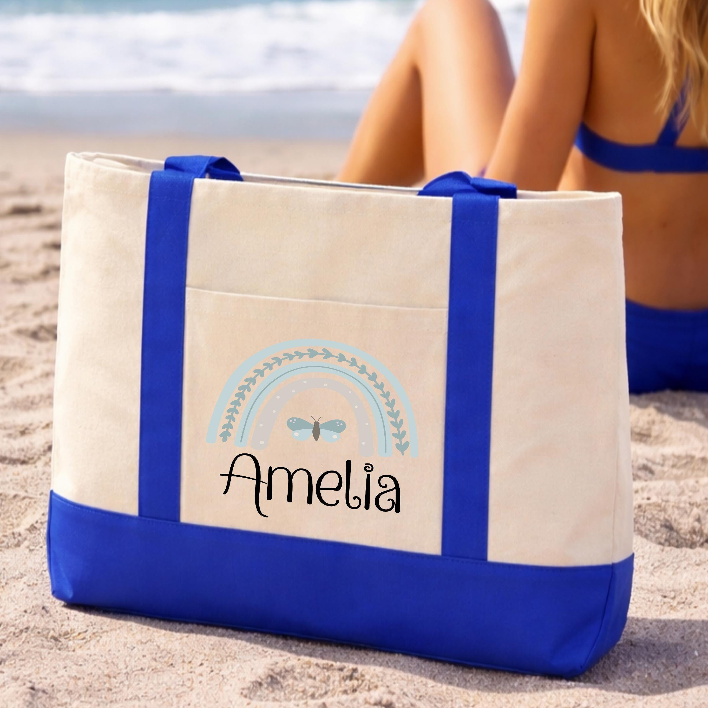 Personalized Girls Rainbow Butterfly Canvas Tote Bag, Preschool Kids ...