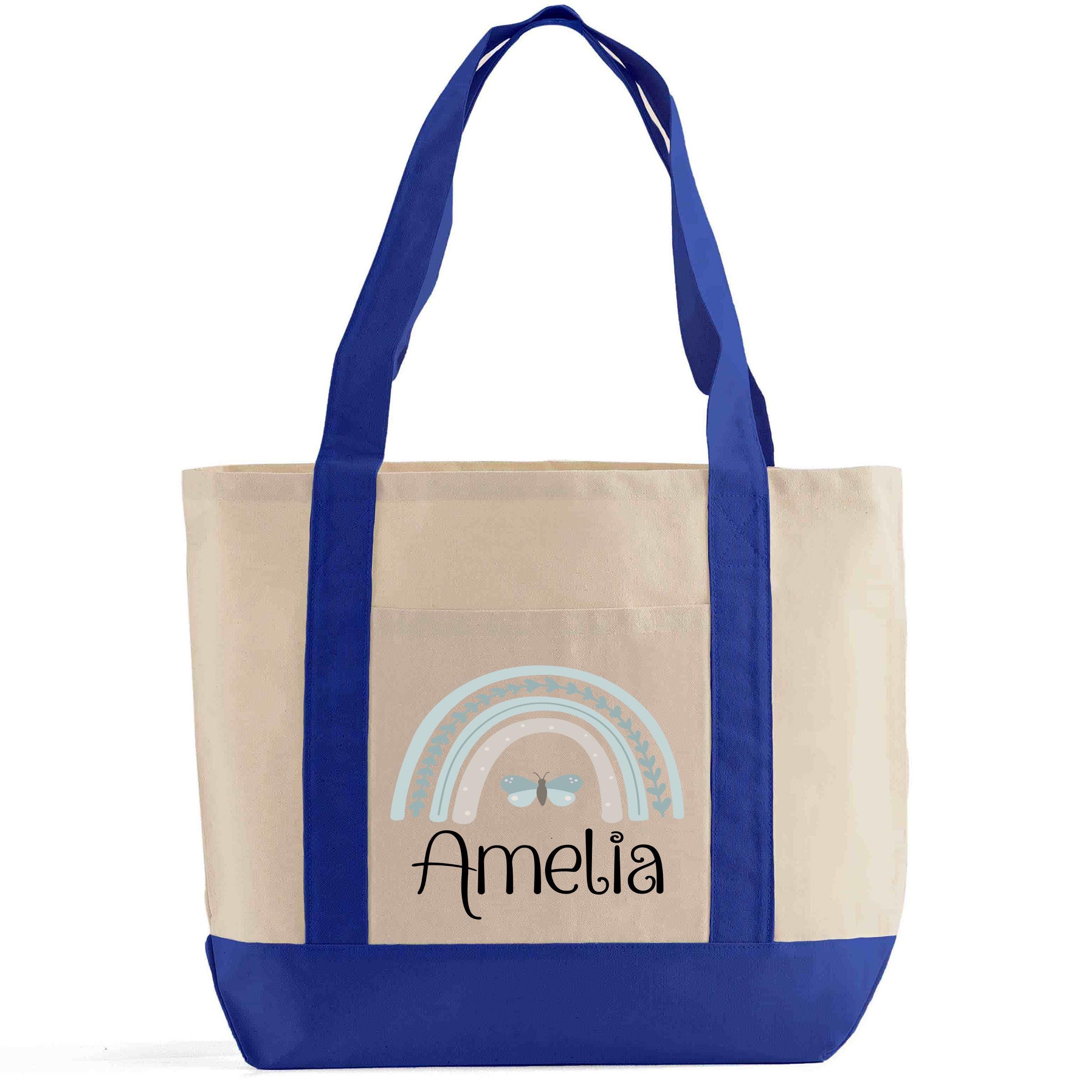 Personalized Girls Rainbow Butterfly Canvas Tote Bag, Preschool Kids ...