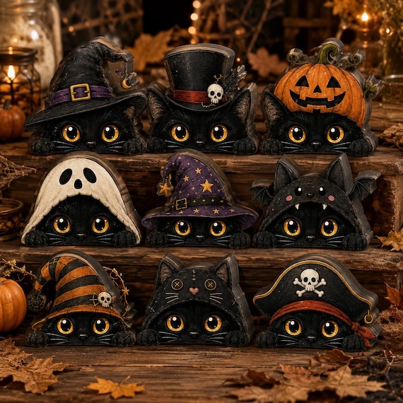 Halloween Cat Lover Gift, Cute Spooky Cat Decor, Witchy Gift for Her, Gothic Halloween Keepsake, Black Cat Fan Gift