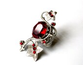 Red Swarovski Crystal Ring Victorian Gothic Jewelry Silver Floral Ring Large Gothic Ring Fantasy Ring Gift for Women
