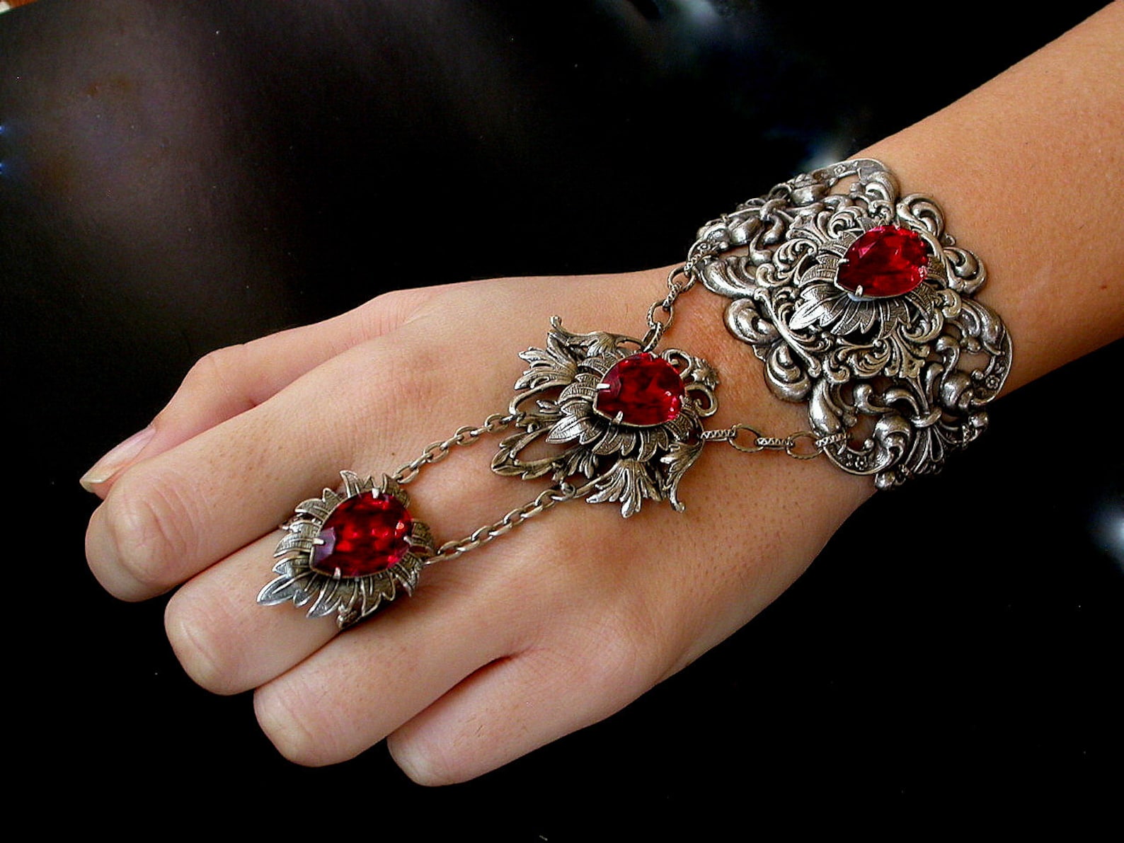 Swarovski Purple Slave Bracelet Gothic Silver Ring Bracelet Etsy