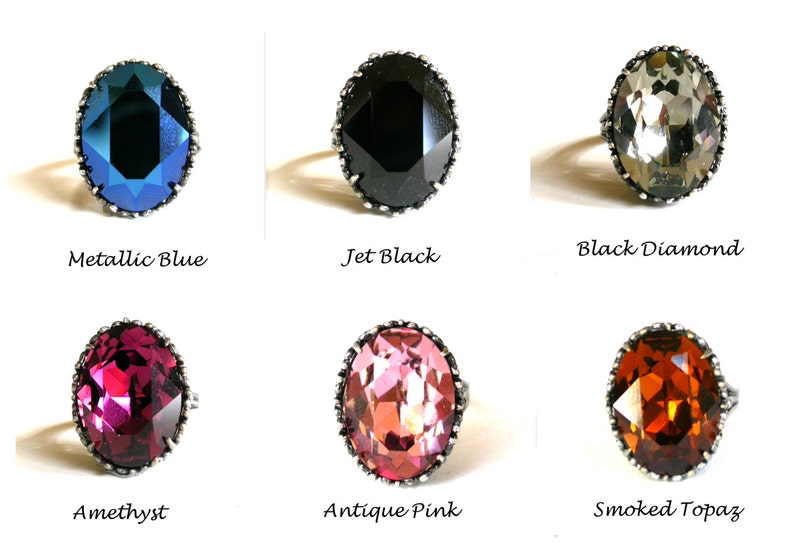 Black Diamond Engagement Ring Swarovski Crystal Ring Silver Etsy