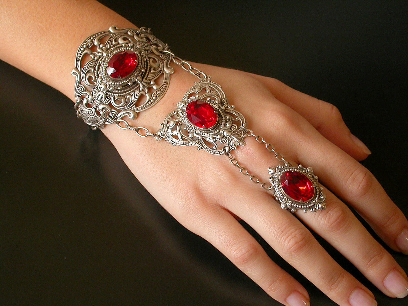 Romantic Silver Slave Bracelet Victorian Swarovski Crystal Etsy