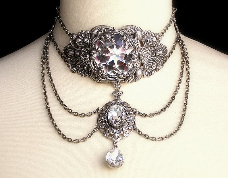 Silver Choker Swarovski Crystal Necklace Choker Clear Crystal Etsy