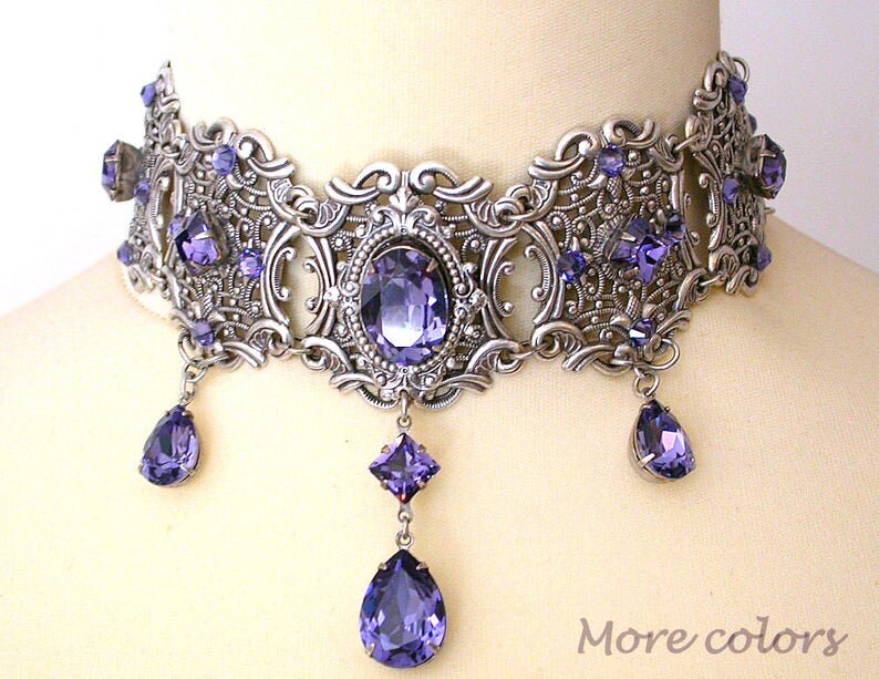 Blue Gothic Choker Necklace Medieval Jewelry Renaissance Etsy