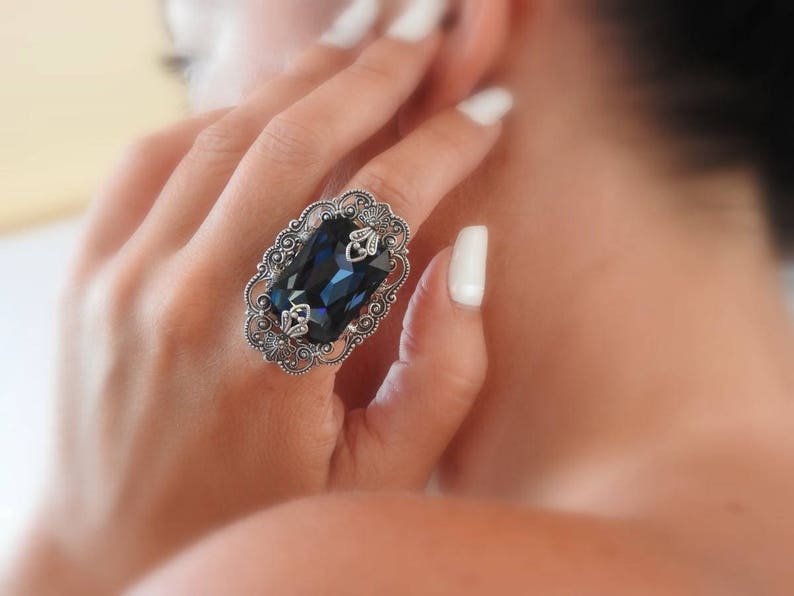 Montana Blue Statement Ring Large Victorian Ring Swarovski Etsy