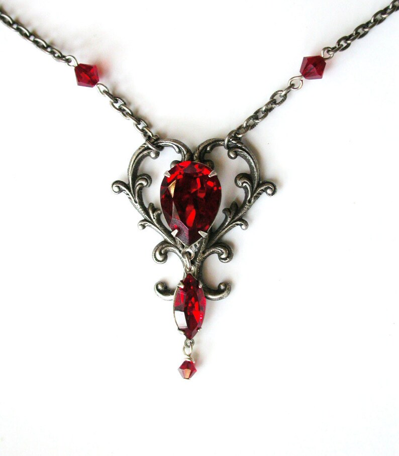Red Victorian Gothic Necklace Red Swarovski Crystal Necklace Etsy