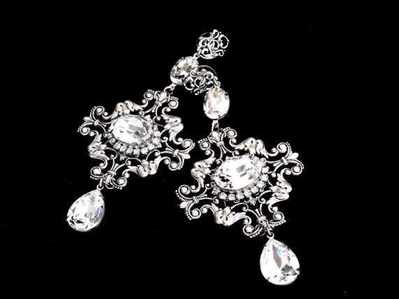 Swarovski Crystal Drop Earrings Long Dangling Earrings Wedding | Etsy