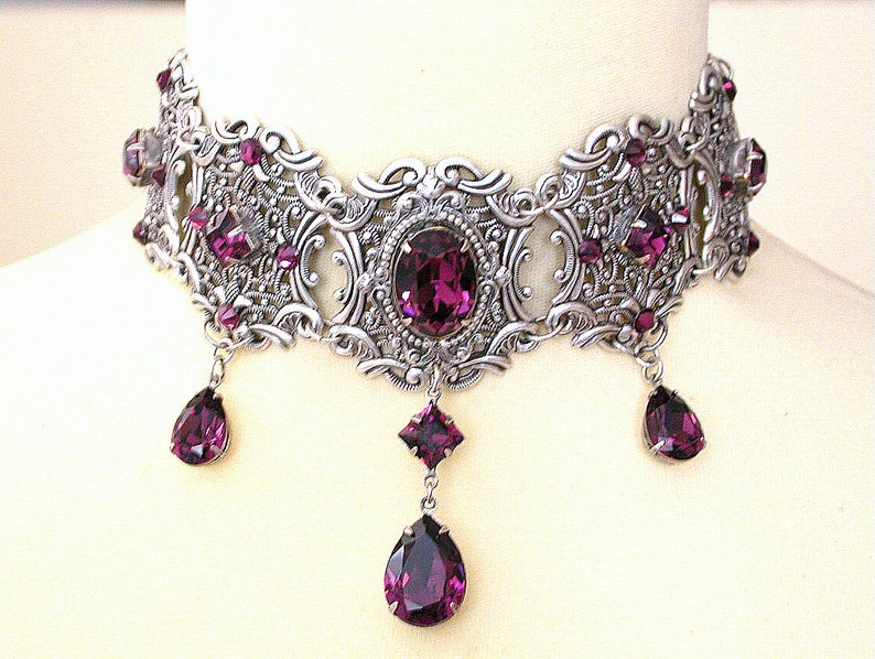 Purple Gothic Choker Amethyst Swarovski Crystal Choker Etsy