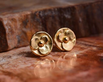 Gold Plated Sterling Silver Violet Flower Stud Earrings, Boho Floral Design
