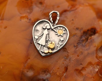 Colgante Madre e Hijo: Plata de ley 925, Joyería con detalles en oro / Collar en forma de corazón, Recuerdo de amor maternal