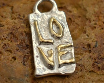 Sterling Silver Love Pendant - Romantic Boho Necklace with Gold Accents - Silver 925, Handcrafted Jewelry Gift for Her
