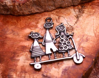 Colgante familiar de plata de ley 925: collar rústico bohemio oxidado, artesanía en cera perdida / recuerdo significativo,