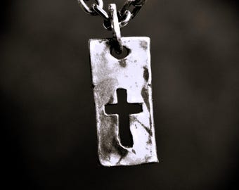 Colgante de cruz calada de plata de ley 925: collar con símbolo de fe de estilo bohemio rústico.