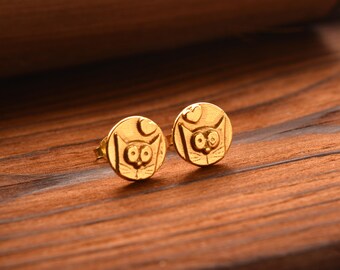 Pendientes de botón con forma de gato - Plata de ley chapada en oro con motivo de corazón - Estilo bohemio delicado, ajuste cómodo, joyería ligera