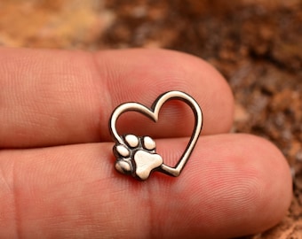 Colgante de corazón y huella de pata de plata de ley – Collar rústico oxidado conmemorativo para mascotas