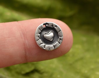 Colgante de corazón de plata de ley oxidada, dije rústico bohemio