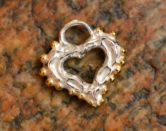 Sterling Silver Heart Pendant: Boho Rustic Jewelry with Gold Accents